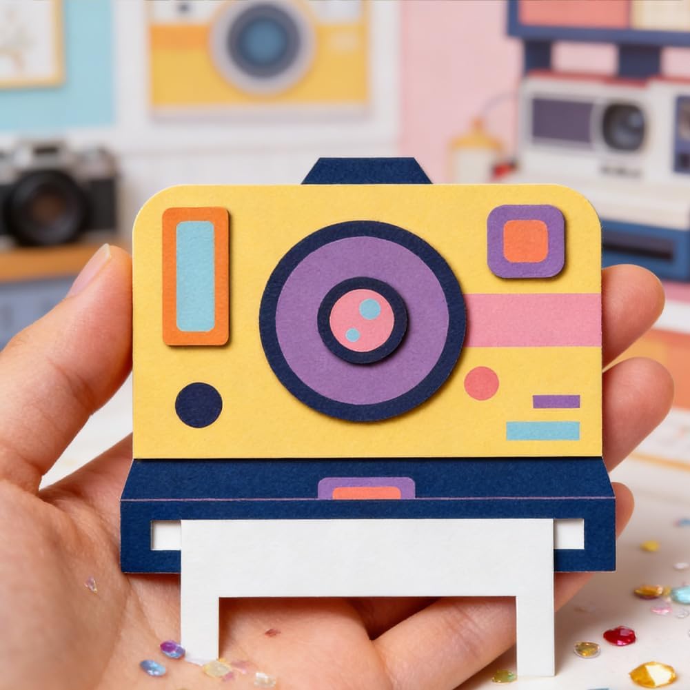 MAYJOYDIY Camera Metal Die Cuts Photo Paper Cutting Dies Film Embossing Template Heart Cloud Shaped Decoration Carbon Steel Cutting Stencils for Card Making DIY Scrapbooking Album Handbook Gift