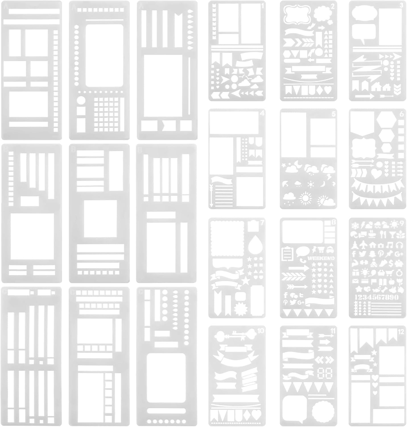 21pcs Handmade Flexible Record Template Set, Reusable Planner Stencils Drafting Set, Versatile Calendar Stencil, Drawing and Checklist Templates for Journaling Checklists Boxes Lines & Daily Planning