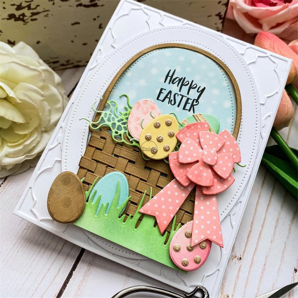 DzIxY Easter Patchwork Basket with Painted Eggs Metal Cutting Dies for Card Making Kit Embossing Paper Die Cuts Set Scrapbook Stencils Supplies Machine Templates