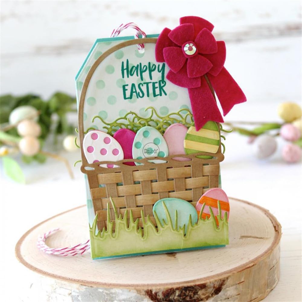 DzIxY Easter Patchwork Basket with Painted Eggs Metal Cutting Dies for Card Making Kit Embossing Paper Die Cuts Set Scrapbook Stencils Supplies Machine Templates