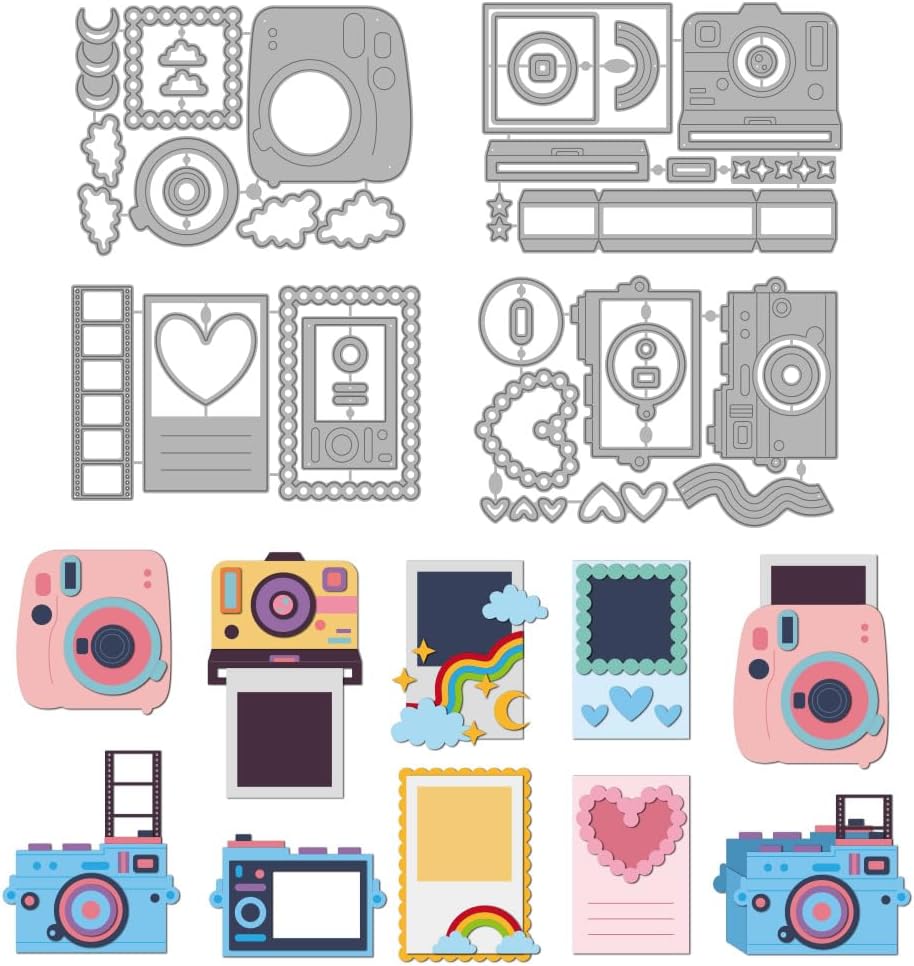MAYJOYDIY Camera Metal Die Cuts Photo Paper Cutting Dies Film Embossing Template Heart Cloud Shaped Decoration Carbon Steel Cutting Stencils for Card Making DIY Scrapbooking Album Handbook Gift
