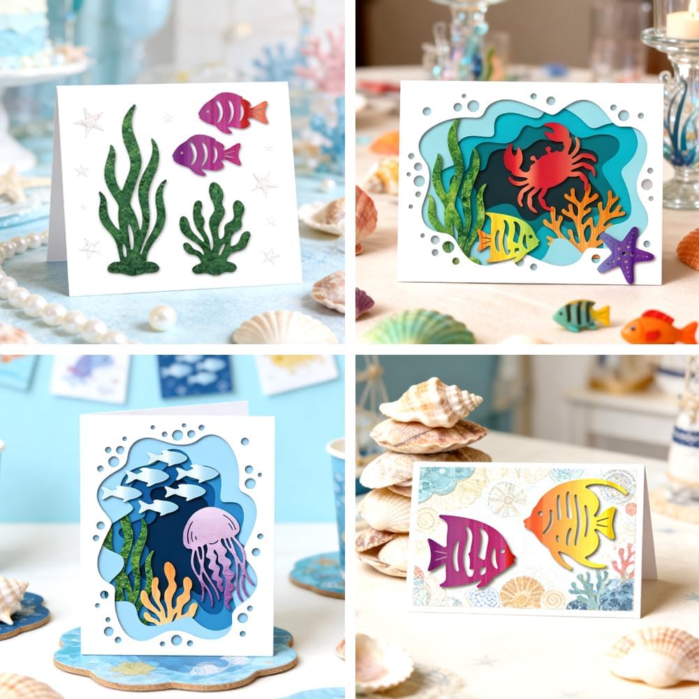MAYJOYDIY Marine Life Metal Die Cuts Underwater World Cutting Dies Ocean Animals Embossing Template Summer Style Fish Dolphin Cutting Stencils for Card Making DIY Scrapbooking Album Gift Decoration
