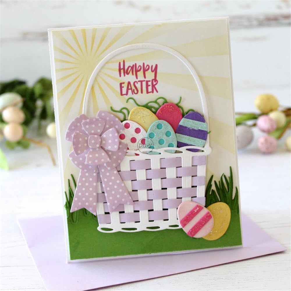 DzIxY Easter Patchwork Basket with Painted Eggs Metal Cutting Dies for Card Making Kit Embossing Paper Die Cuts Set Scrapbook Stencils Supplies Machine Templates