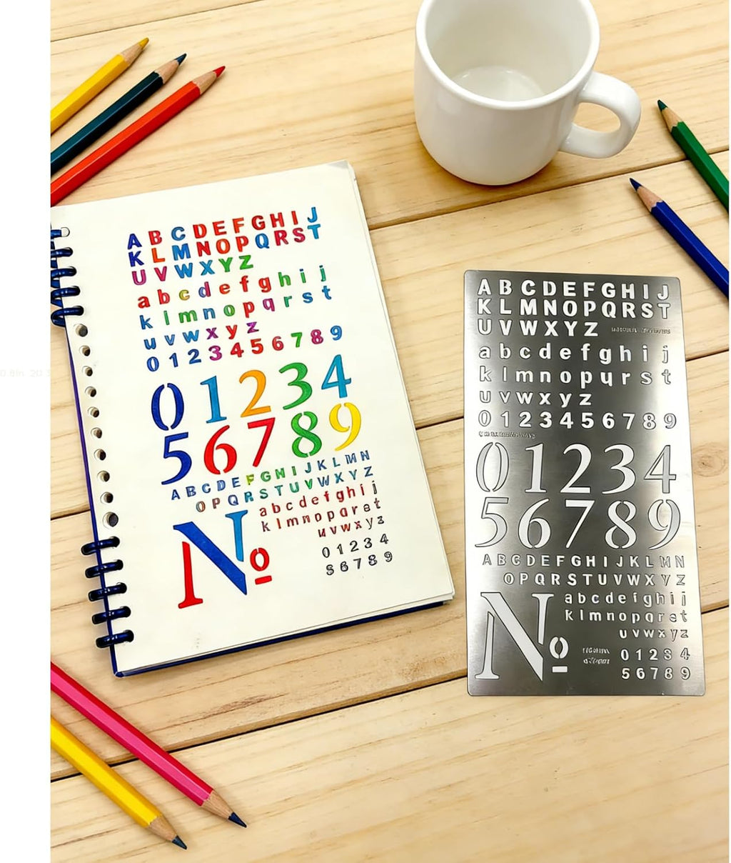 2 Pcs Metal Planner Stencil Journal Stencil, Rustproof Engraving Stencils with 36 Pcs Letter Stencils and Numbers for Journaling, Bookmarks, Rulers, Planners, Scrapbooks