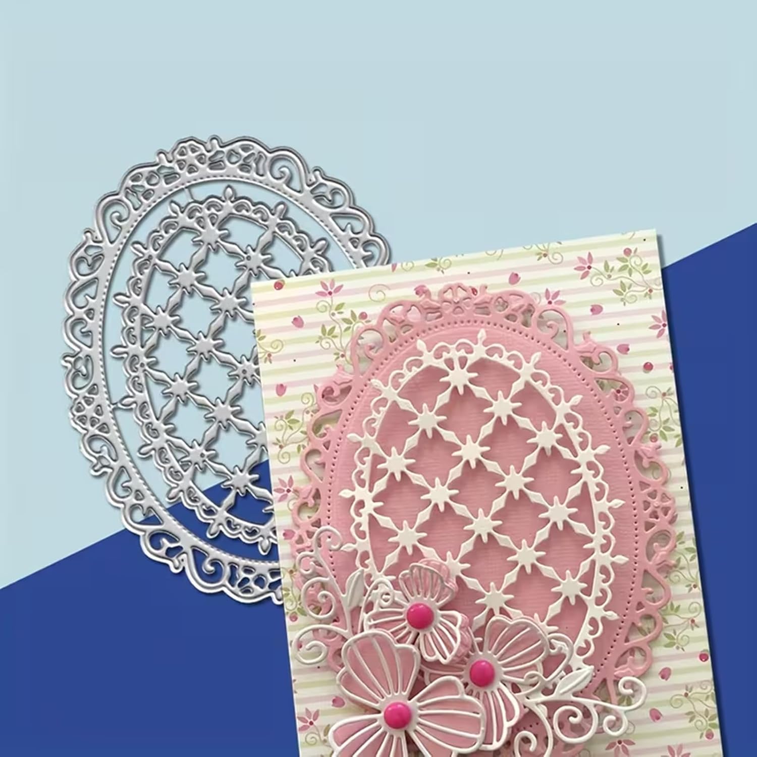 Flower Lace Metal Die Cuts,Lace Oval Grid Frame Festival Cutting Dies Cut Stencils for DIY Photo Decorative Embossing Paper Dies for Scrapbooking Card Making