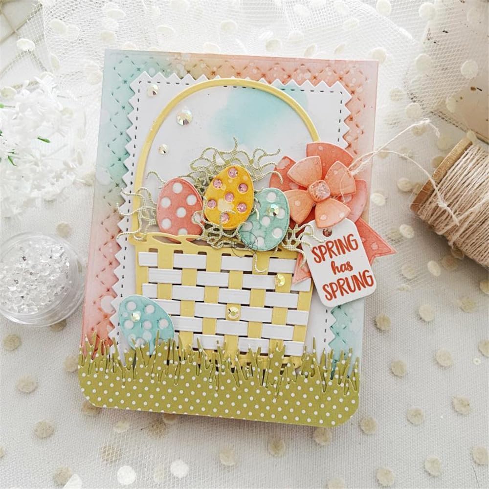 DzIxY Easter Patchwork Basket with Painted Eggs Metal Cutting Dies for Card Making Kit Embossing Paper Die Cuts Set Scrapbook Stencils Supplies Machine Templates