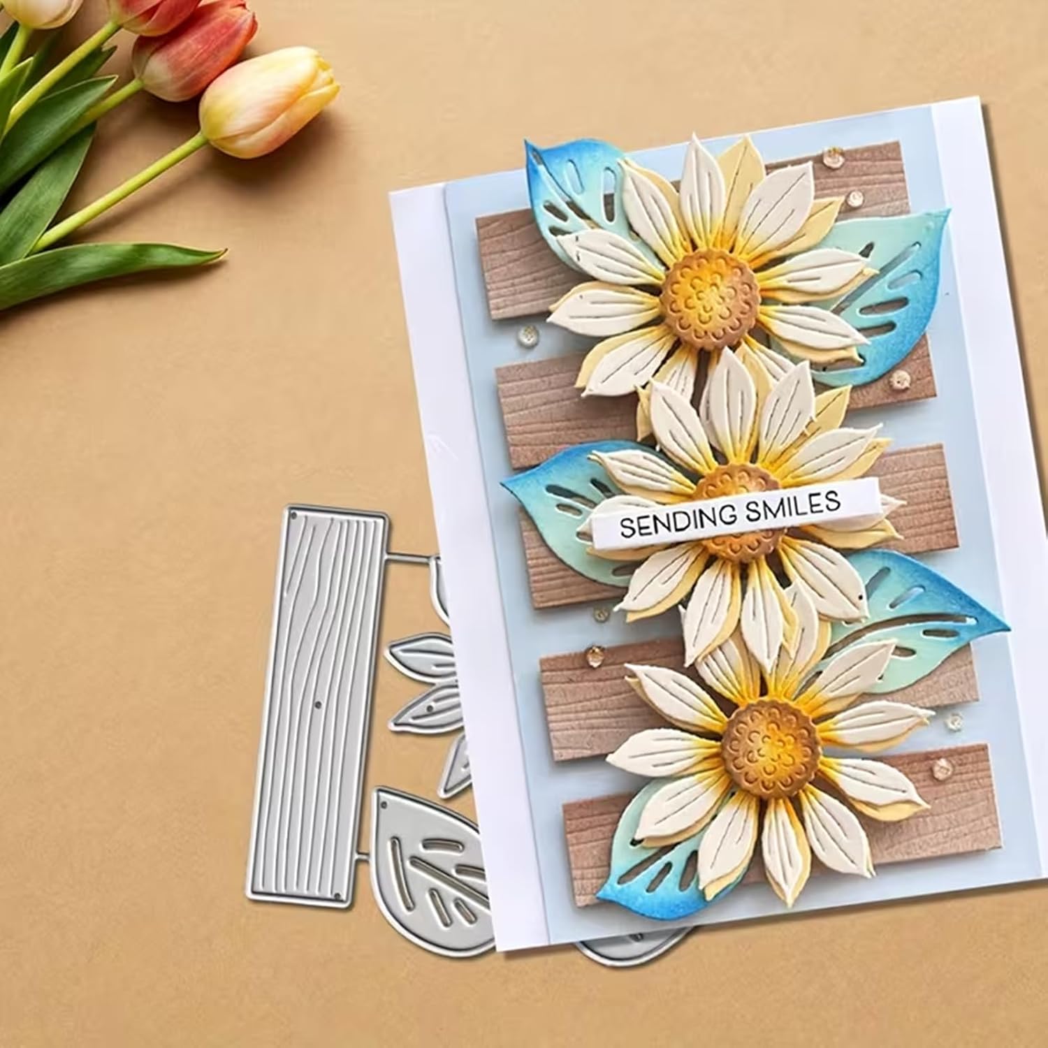 Plant Coneflower Metal Die Cuts,Sunflower Leaf Wood Frame Festival Cutting Dies Cut Stencils for DIY Photo Decorative Embossing Paper Dies for Scrapbooking Card Making