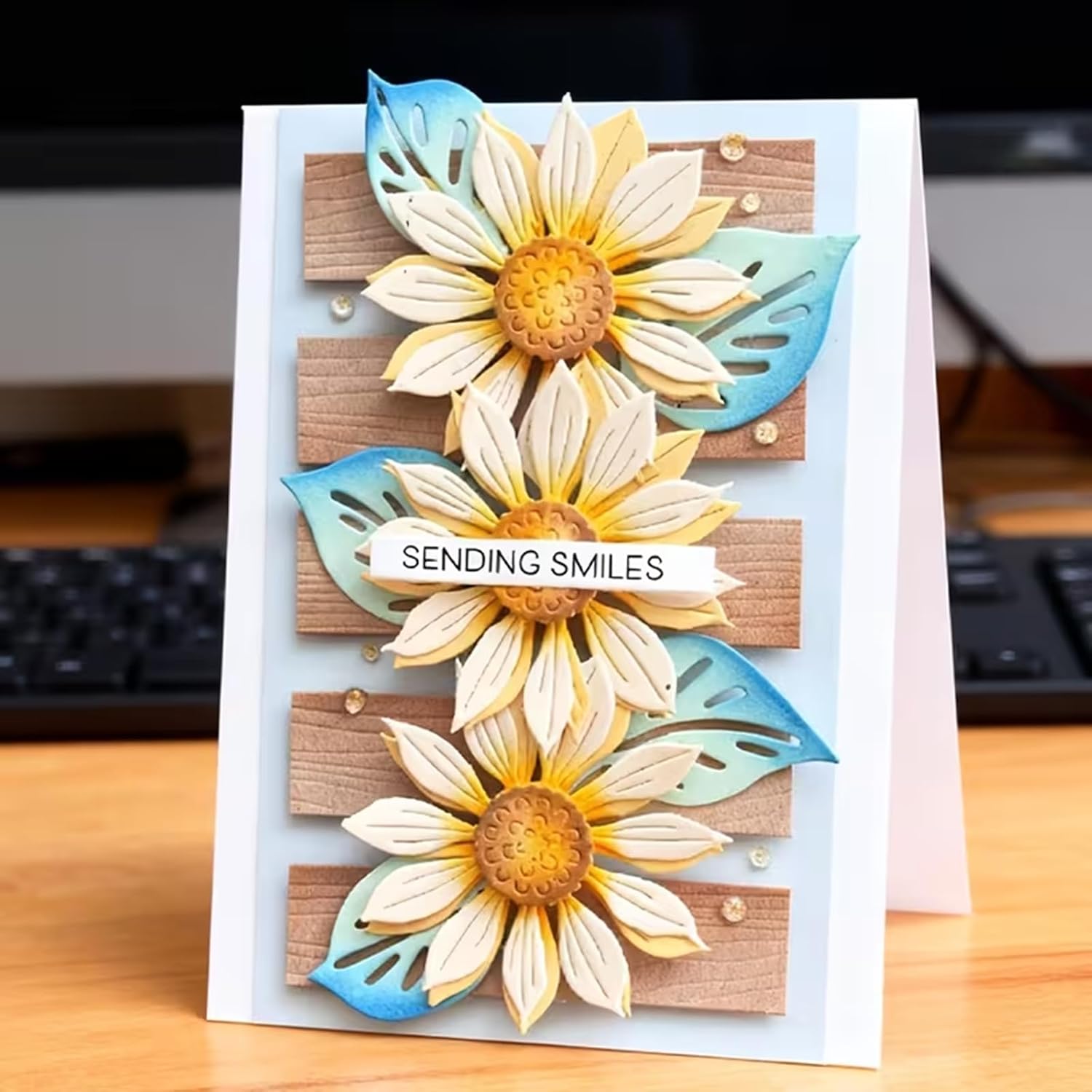 Plant Coneflower Metal Die Cuts,Sunflower Leaf Wood Frame Festival Cutting Dies Cut Stencils for DIY Photo Decorative Embossing Paper Dies for Scrapbooking Card Making