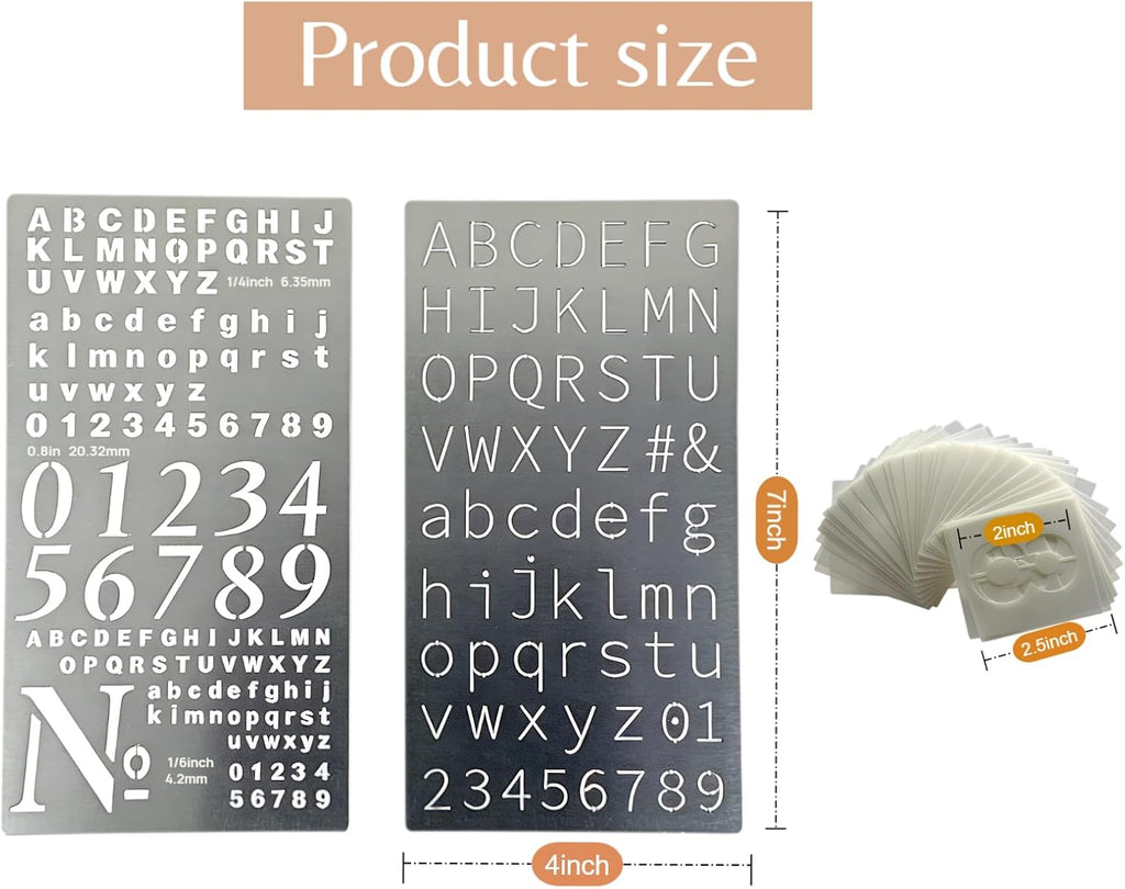 2 Pcs Metal Planner Stencil Journal Stencil, Rustproof Engraving Stencils with 36 Pcs Letter Stencils and Numbers for Journaling, Bookmarks, Rulers, Planners, Scrapbooks