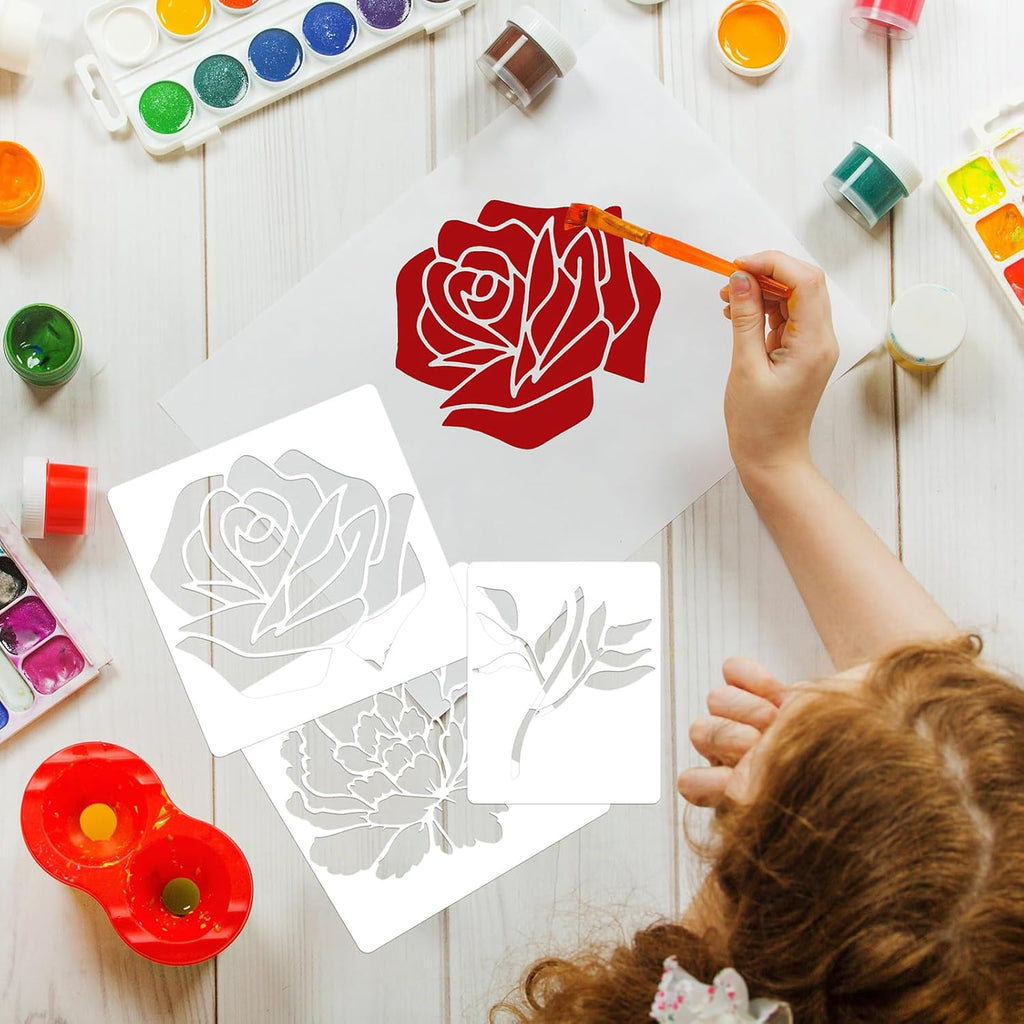 12PCS Large Reusable Flower Stencils for Painting - 11.8x11.8 Inch DIY Art Stencils for Wood, Walls, Furniture, Fabric, Garden Decor (Multiple Floral Designs Including Sunflower, Daisy, Butterfly)