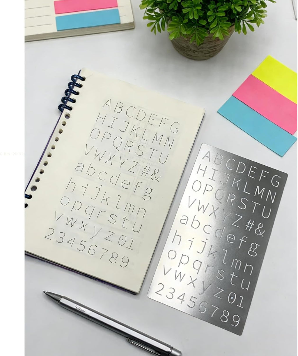 2 Pcs Metal Planner Stencil Journal Stencil, Rustproof Engraving Stencils with 36 Pcs Letter Stencils and Numbers for Journaling, Bookmarks, Rulers, Planners, Scrapbooks