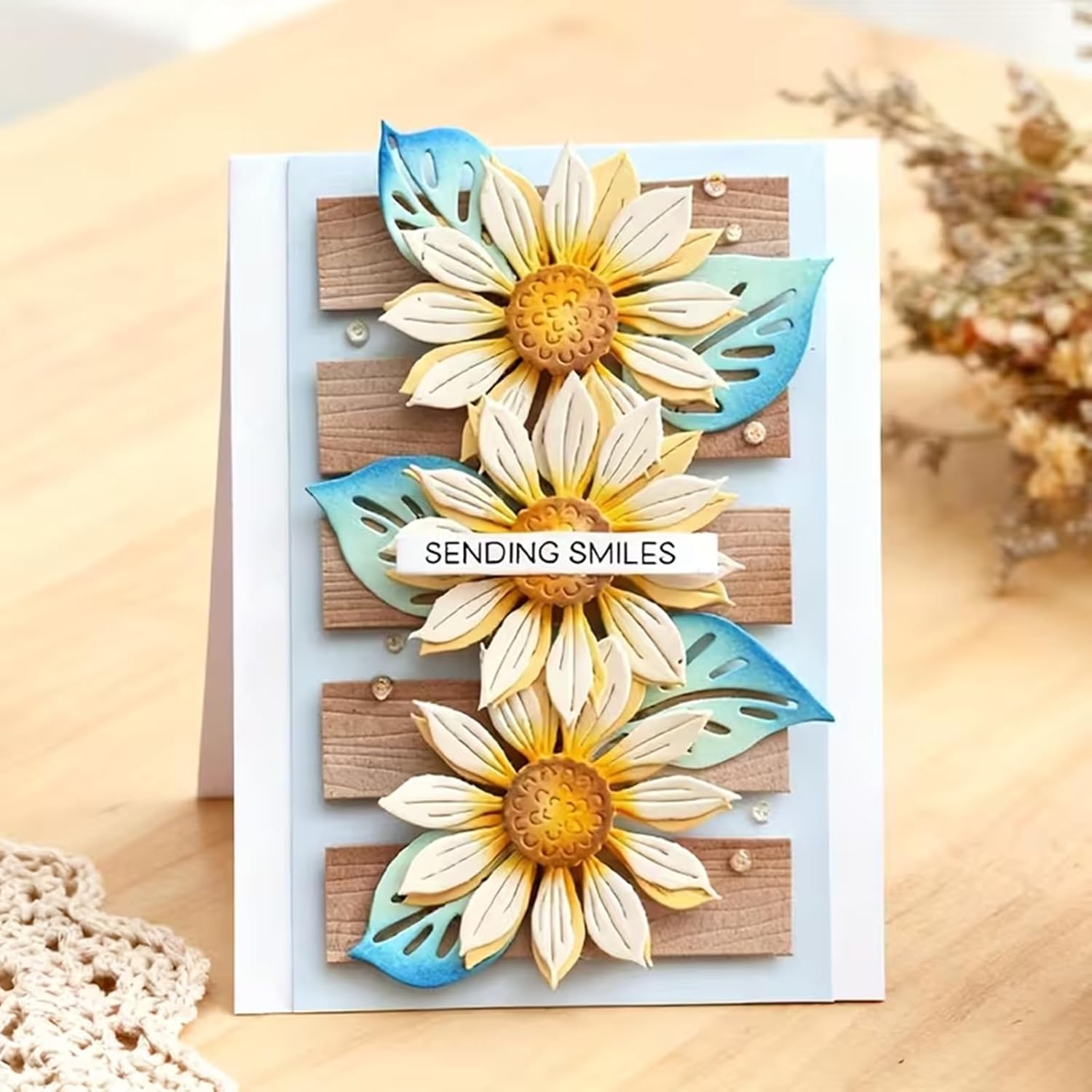 Plant Coneflower Metal Die Cuts,Sunflower Leaf Wood Frame Festival Cutting Dies Cut Stencils for DIY Photo Decorative Embossing Paper Dies for Scrapbooking Card Making