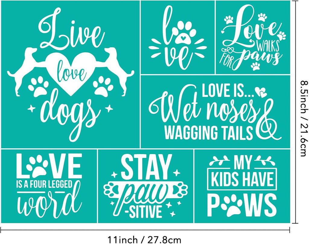 2 Pcs Silk Screen Stencils Reusable, Dogs with Hearts Mesh Stencils, Dogs Paws Love Words Screen Printing Stencil, Sticky Adhesive Stencil for Painting On Wood,Crafts DIY Decoration T-Shirt Fabric