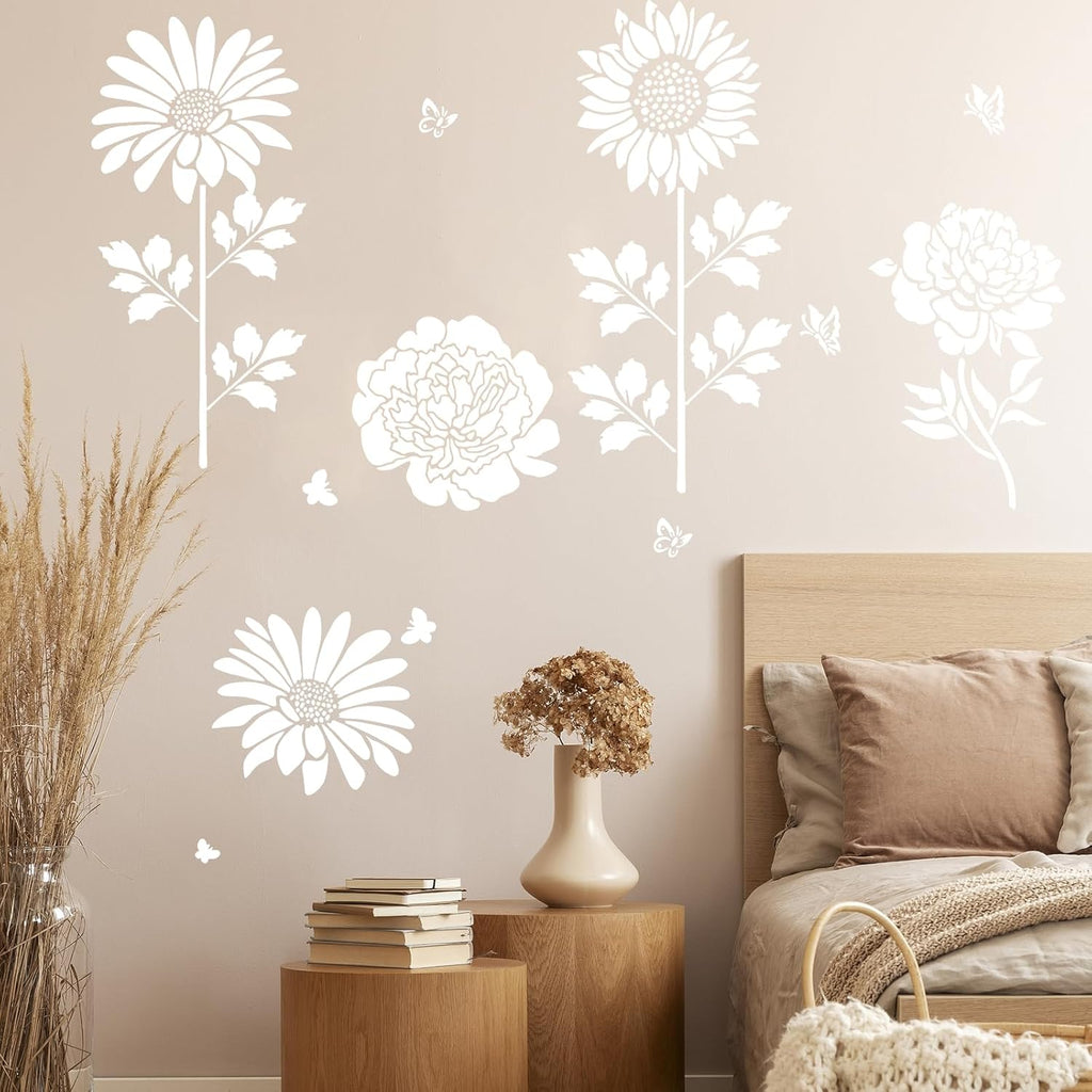 12PCS Large Reusable Flower Stencils for Painting - 11.8x11.8 Inch DIY Art Stencils for Wood, Walls, Furniture, Fabric, Garden Decor (Multiple Floral Designs Including Sunflower, Daisy, Butterfly)