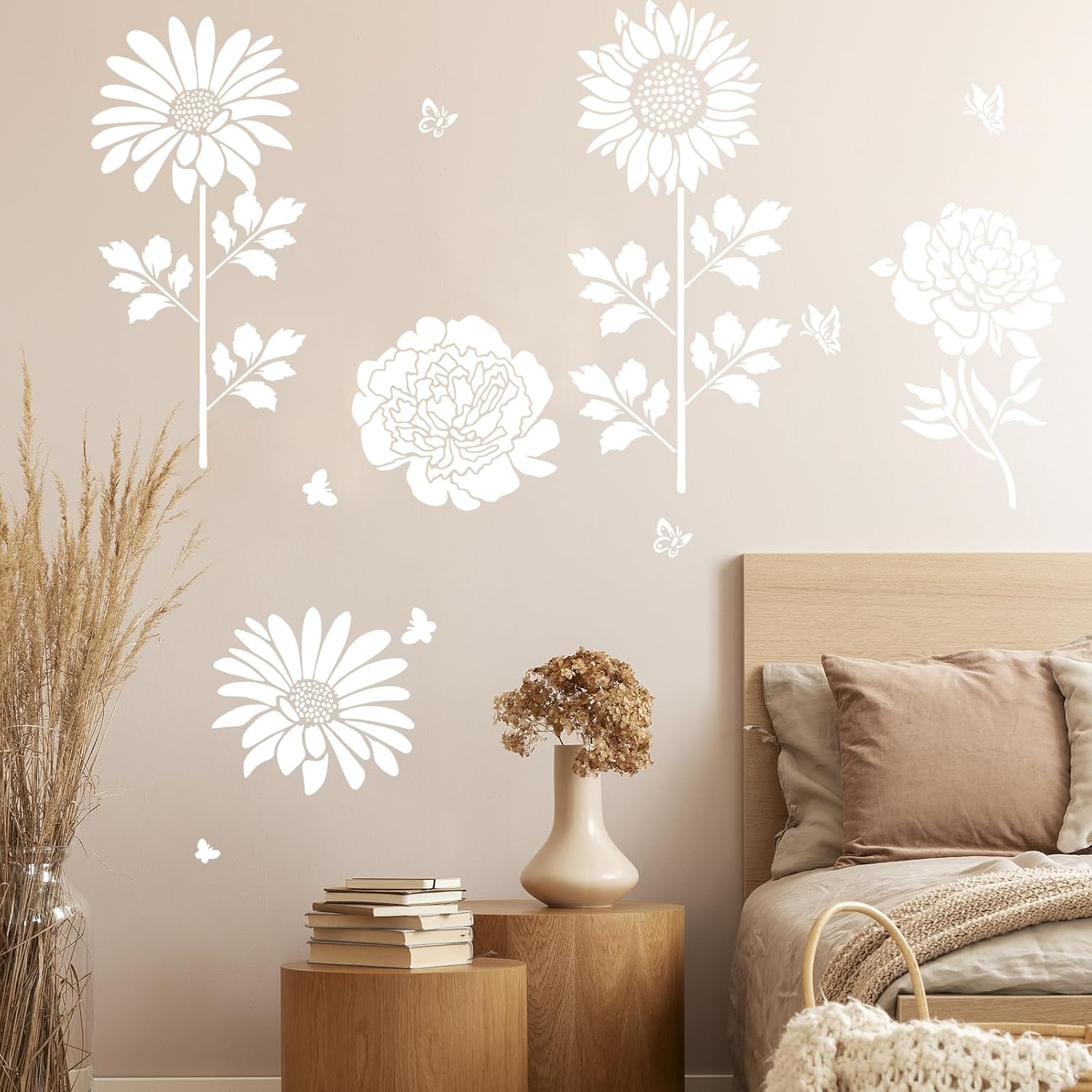 12PCS Large Reusable Flower Stencils for Painting - 11.8x11.8 Inch DIY Art Stencils for Wood, Walls, Furniture, Fabric, Garden Decor (Multiple Floral Designs Including Sunflower, Daisy, Butterfly)