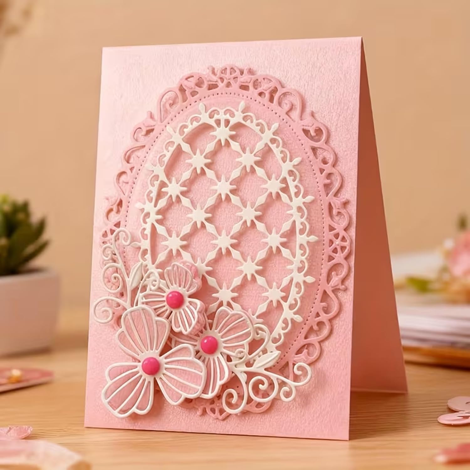 Flower Lace Metal Die Cuts,Lace Oval Grid Frame Festival Cutting Dies Cut Stencils for DIY Photo Decorative Embossing Paper Dies for Scrapbooking Card Making