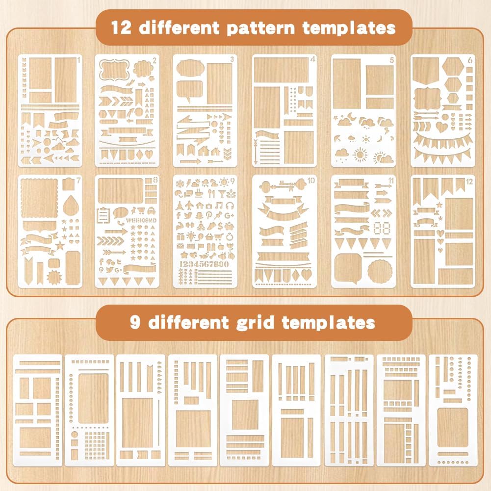 21pcs Handmade Flexible Record Template Set, Reusable Planner Stencils Drafting Set, Versatile Calendar Stencil, Drawing and Checklist Templates for Journaling Checklists Boxes Lines & Daily Planning