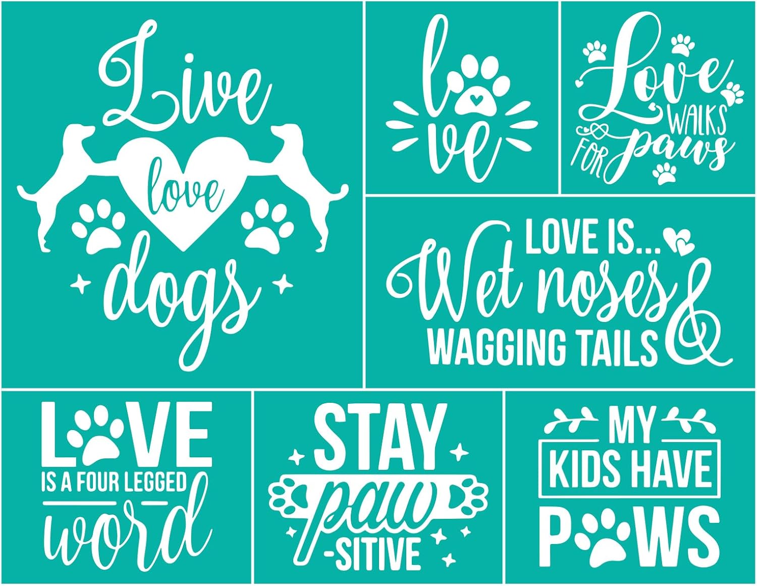2 Pcs Silk Screen Stencils Reusable, Dogs with Hearts Mesh Stencils, Dogs Paws Love Words Screen Printing Stencil, Sticky Adhesive Stencil for Painting On Wood,Crafts DIY Decoration T-Shirt Fabric