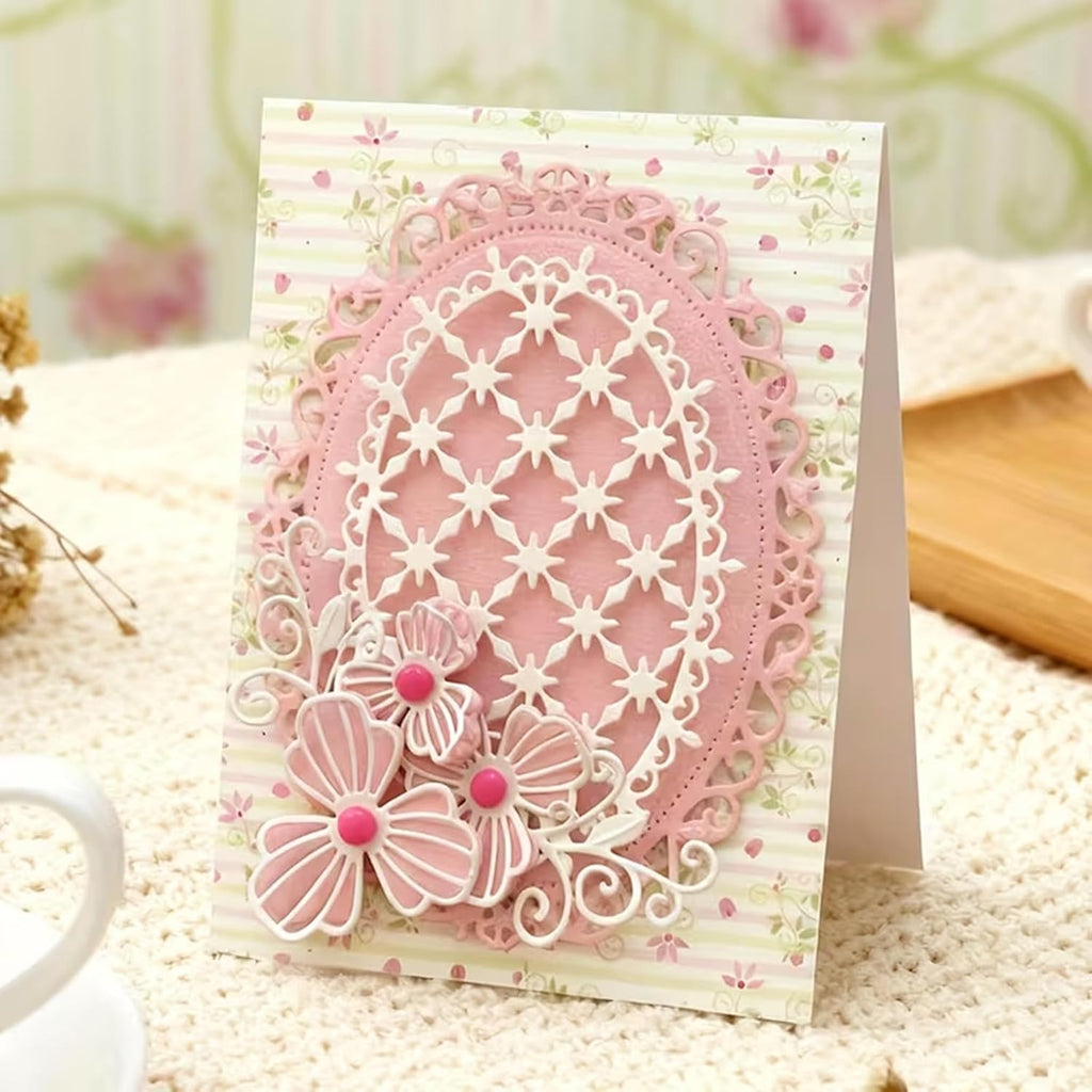 Flower Lace Metal Die Cuts,Lace Oval Grid Frame Festival Cutting Dies Cut Stencils for DIY Photo Decorative Embossing Paper Dies for Scrapbooking Card Making