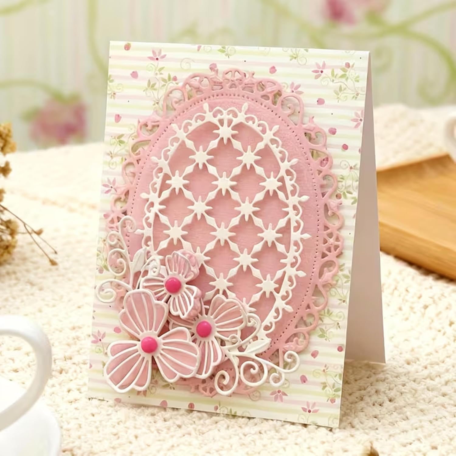 Flower Lace Metal Die Cuts,Lace Oval Grid Frame Festival Cutting Dies Cut Stencils for DIY Photo Decorative Embossing Paper Dies for Scrapbooking Card Making