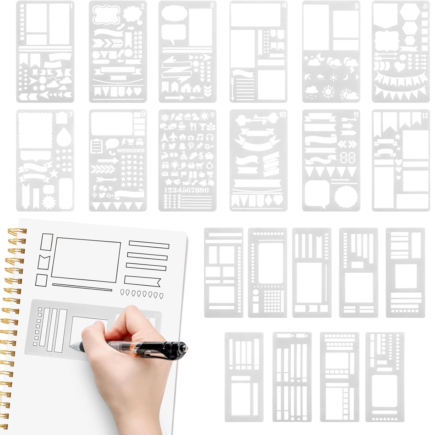 21pcs Handmade Flexible Record Template Set, Reusable Planner Stencils Drafting Set, Versatile Calendar Stencil, Drawing and Checklist Templates for Journaling Checklists Boxes Lines & Daily Planning