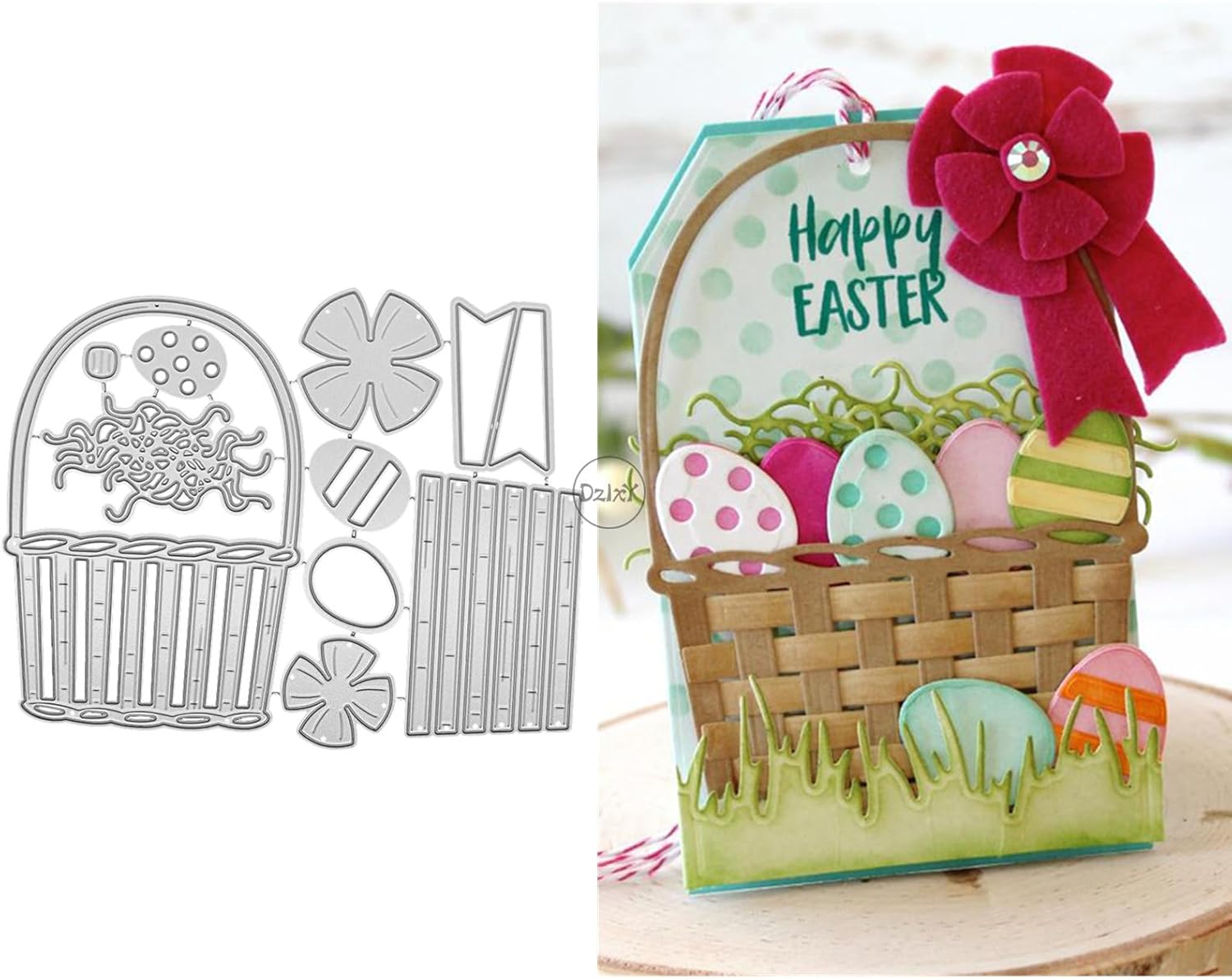 DzIxY Easter Patchwork Basket with Painted Eggs Metal Cutting Dies for Card Making Kit Embossing Paper Die Cuts Set Scrapbook Stencils Supplies Machine Templates