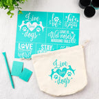 2 Pcs Silk Screen Stencils Reusable, Dogs with Hearts Mesh Stencils, Dogs Paws Love Words Screen Printing Stencil, Sticky Adhesive Stencil for Painting On Wood,Crafts DIY Decoration T-Shirt Fabric