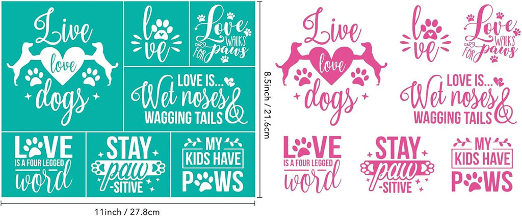 2 Pcs Silk Screen Stencils Reusable, Dogs with Hearts Mesh Stencils, Dogs Paws Love Words Screen Printing Stencil, Sticky Adhesive Stencil for Painting On Wood,Crafts DIY Decoration T-Shirt Fabric