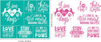 2 Pcs Silk Screen Stencils Reusable, Dogs with Hearts Mesh Stencils, Dogs Paws Love Words Screen Printing Stencil, Sticky Adhesive Stencil for Painting On Wood,Crafts DIY Decoration T-Shirt Fabric