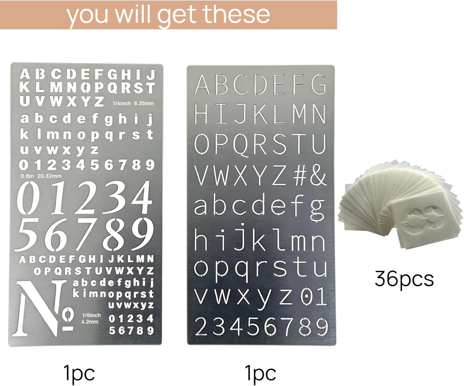 2 Pcs Metal Planner Stencil Journal Stencil, Rustproof Engraving Stencils with 36 Pcs Letter Stencils and Numbers for Journaling, Bookmarks, Rulers, Planners, Scrapbooks
