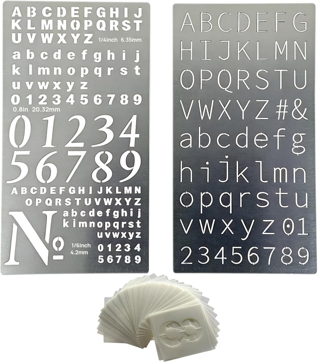 2 Pcs Metal Planner Stencil Journal Stencil, Rustproof Engraving Stencils with 36 Pcs Letter Stencils and Numbers for Journaling, Bookmarks, Rulers, Planners, Scrapbooks