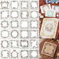24Pcs Flower Lace Stripe Stencil Templates, 5.2x5.2 Inch Reusable Floral Border Stencils for DIY Baking Cookies, Wall, Canvas, Paper, Fabric and Cards Decorating