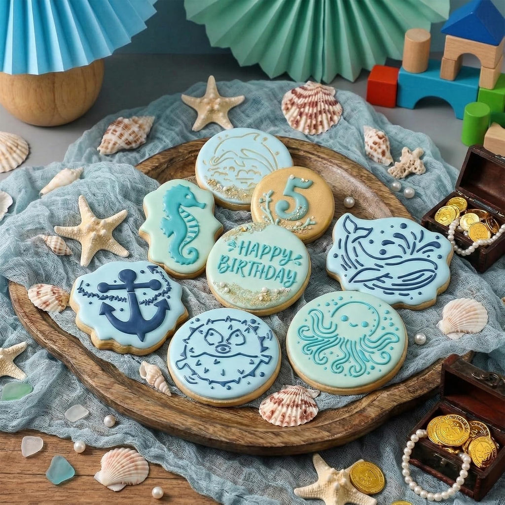 24Pcs 5.2x5.2 Inches Ocean Theme Stencils, Reusable Sea World Painting Templates for DIY Crafts Wall Canvas Baking Cookies Cards Fabric Decor