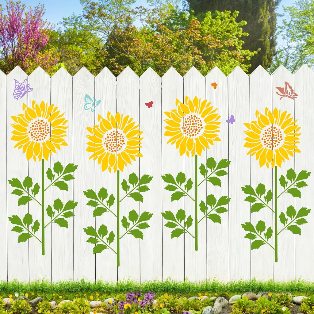 12PCS Large Reusable Flower Stencils for Painting - 11.8x11.8 Inch DIY Art Stencils for Wood, Walls, Furniture, Fabric, Garden Decor (Multiple Floral Designs Including Sunflower, Daisy, Butterfly)