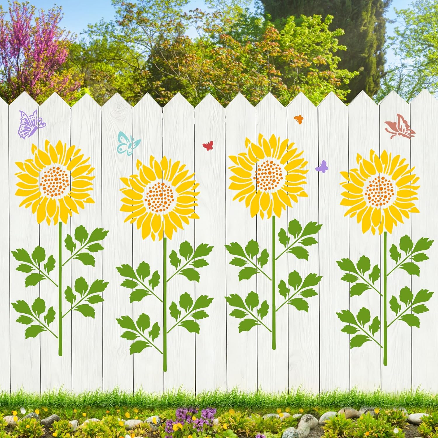 12PCS Large Reusable Flower Stencils for Painting - 11.8x11.8 Inch DIY Art Stencils for Wood, Walls, Furniture, Fabric, Garden Decor (Multiple Floral Designs Including Sunflower, Daisy, Butterfly)