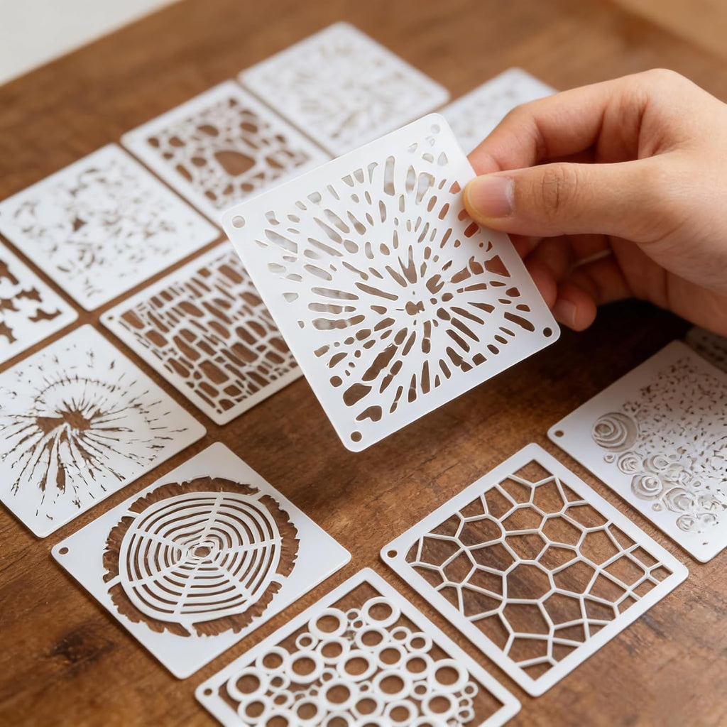 16PCS Geometric Stencils for Painting, Reusable Abstract Layering Stencils for Crafts, Perfect for Wood, Walls, Furniture, Card Making, Cake Decorating, Rock Painting