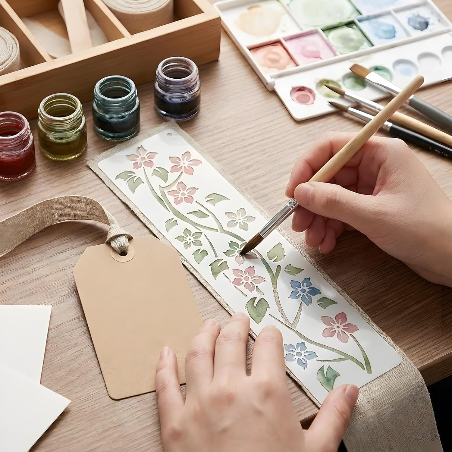 12 PCS Flower Border Stencils for Painting, Stencils for Crafts Reusable 12 x 3 Inch Floral Edge Templates for Furniture Walls Signs and Romantic Decor