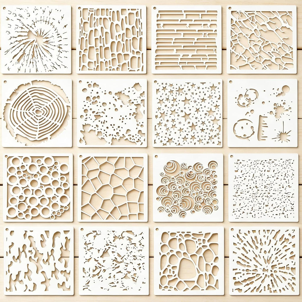 16PCS Geometric Stencils for Painting, Reusable Abstract Layering Stencils for Crafts, Perfect for Wood, Walls, Furniture, Card Making, Cake Decorating, Rock Painting