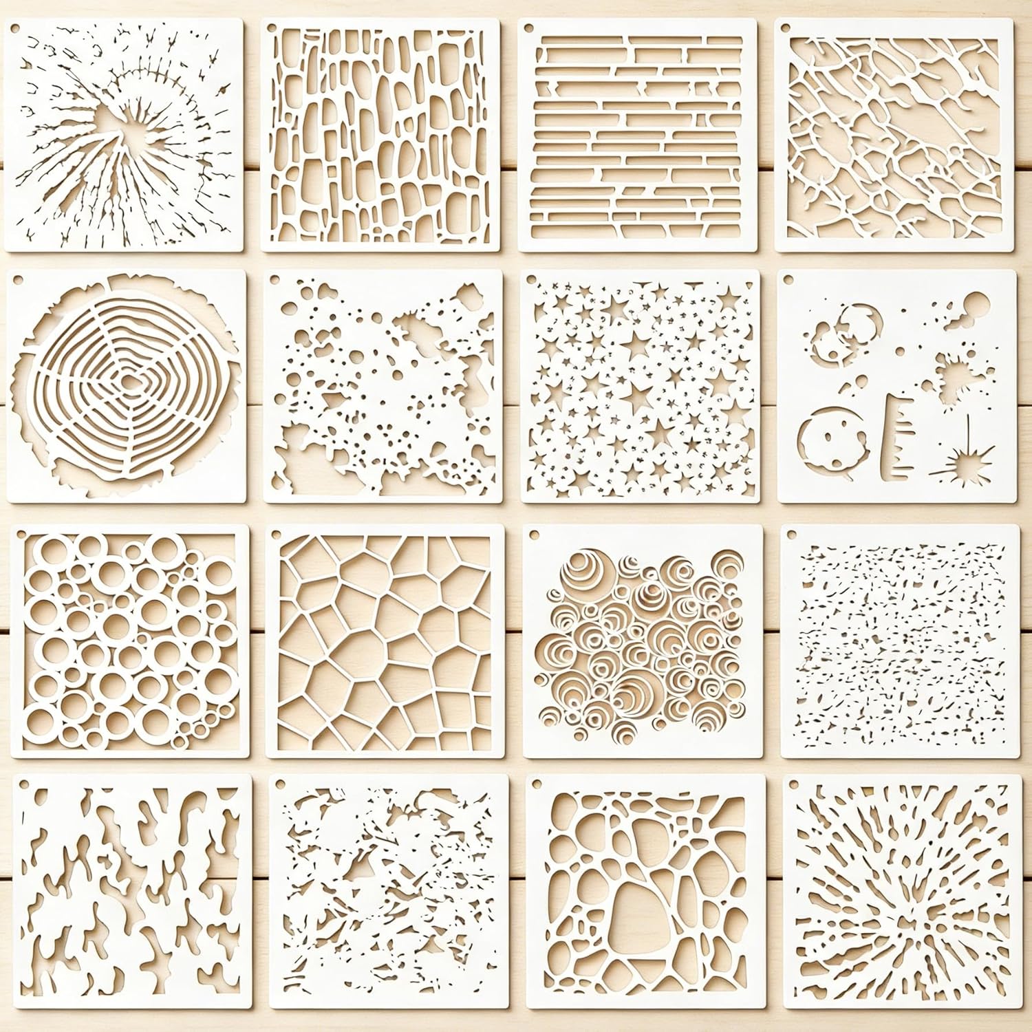 16PCS Geometric Stencils for Painting, Reusable Abstract Layering Stencils for Crafts, Perfect for Wood, Walls, Furniture, Card Making, Cake Decorating, Rock Painting