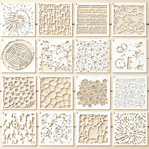 16PCS Geometric Stencils for Painting, Reusable Abstract Layering Stencils for Crafts, Perfect for Wood, Walls, Furniture, Card Making, Cake Decorating, Rock Painting