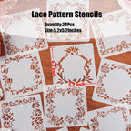 24Pcs Flower Lace Stripe Stencil Templates, 5.2x5.2 Inch Reusable Floral Border Stencils for DIY Baking Cookies, Wall, Canvas, Paper, Fabric and Cards Decorating