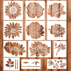 12PCS Large Reusable Flower Stencils for Painting - 11.8x11.8 Inch DIY Art Stencils for Wood, Walls, Furniture, Fabric, Garden Decor (Multiple Floral Designs Including Sunflower, Daisy, Butterfly)