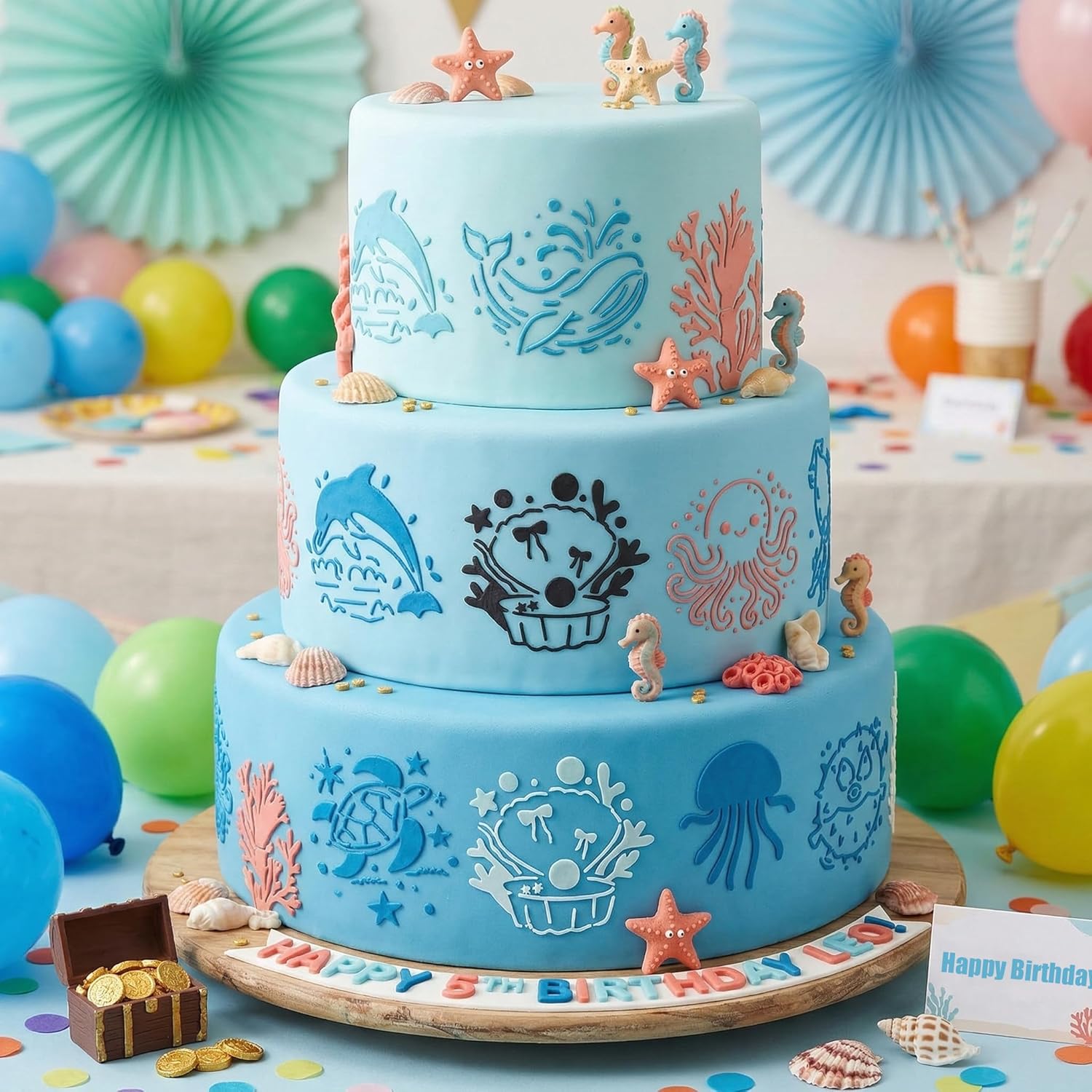 24Pcs 5.2x5.2 Inches Ocean Theme Stencils, Reusable Sea World Painting Templates for DIY Crafts Wall Canvas Baking Cookies Cards Fabric Decor