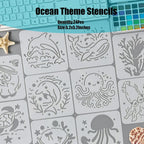 24Pcs 5.2x5.2 Inches Ocean Theme Stencils, Reusable Sea World Painting Templates for DIY Crafts Wall Canvas Baking Cookies Cards Fabric Decor