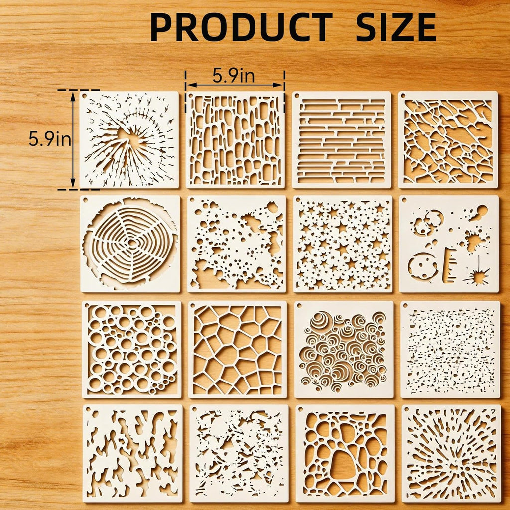 16PCS Geometric Stencils for Painting, Reusable Abstract Layering Stencils for Crafts, Perfect for Wood, Walls, Furniture, Card Making, Cake Decorating, Rock Painting