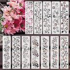 12 PCS Flower Border Stencils for Painting, Stencils for Crafts Reusable 12 x 3 Inch Floral Edge Templates for Furniture Walls Signs and Romantic Decor