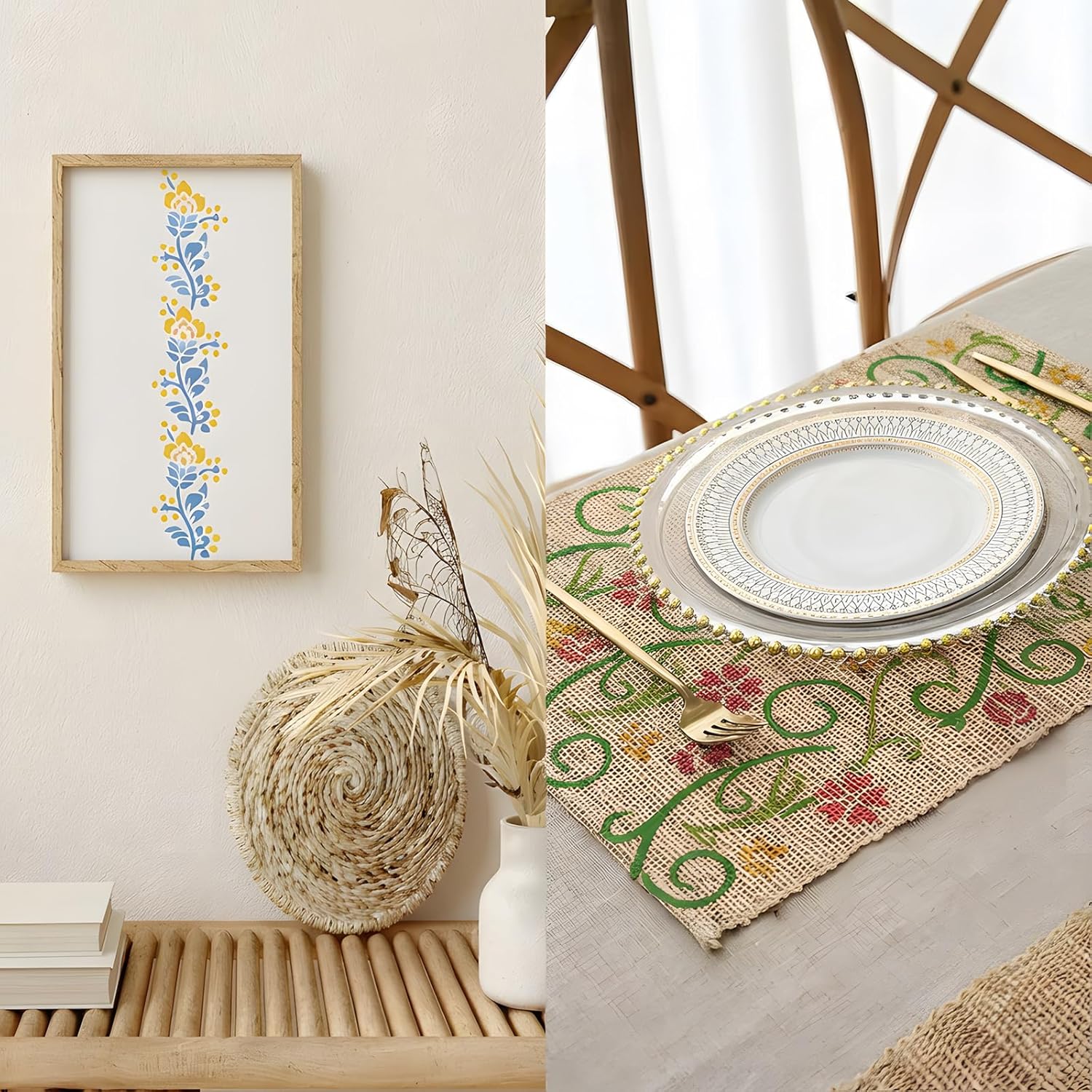 12 PCS Flower Border Stencils for Painting, Stencils for Crafts Reusable 12 x 3 Inch Floral Edge Templates for Furniture Walls Signs and Romantic Decor